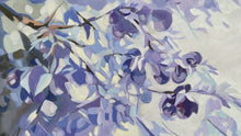 Load image into Gallery viewer, Abstract painting of blue and purple flowers on a light background