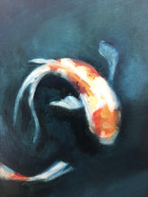 Load image into Gallery viewer, Close up of red, orange and white Koi on canvas