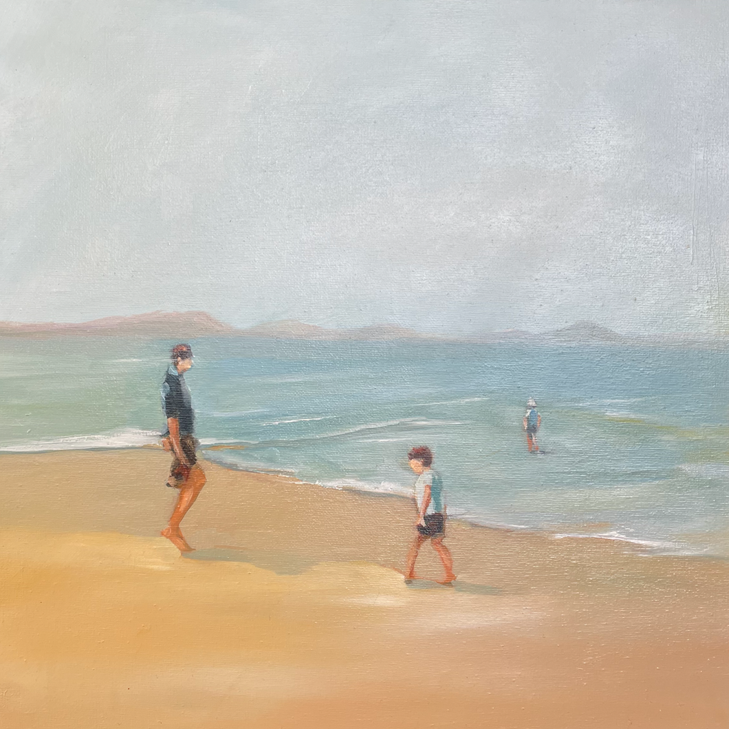 Original Oil on Canvas Three Boys on the Beach