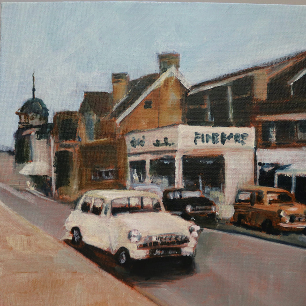 Car Dealership, 1960s Fleet Original Oil Painting (20x20cm)