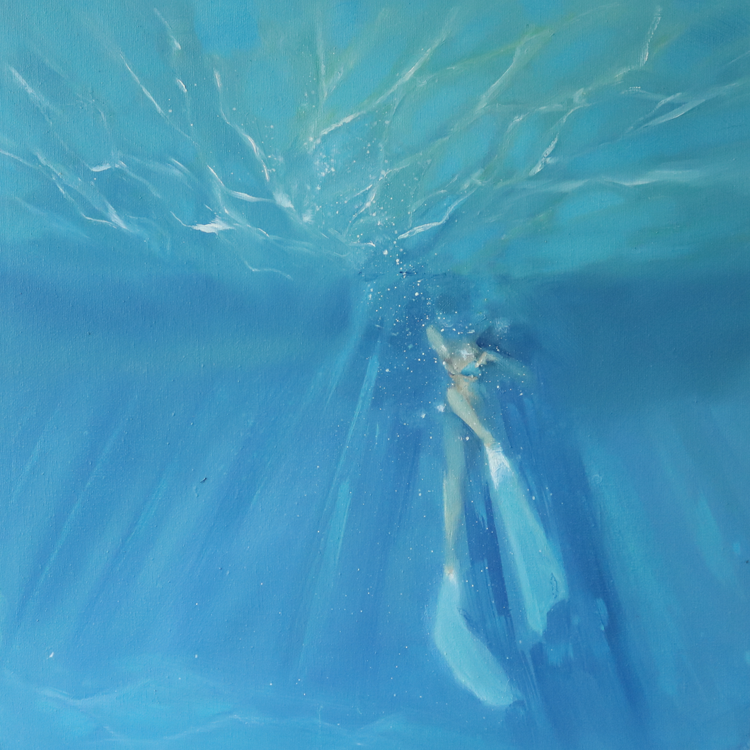 Free Diving Original Painting Oil on Canvas Board (40x40cm)
