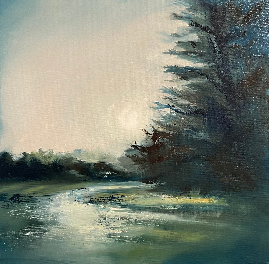 Original Oil Painting Morning Walk in Velmead Woods (40x40cm) Framed