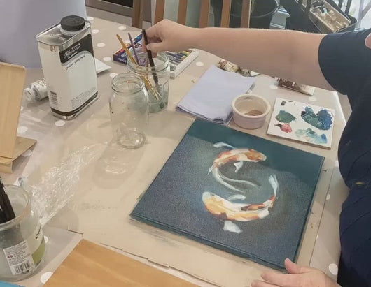 Timelapse painting of Koi fish on canvas