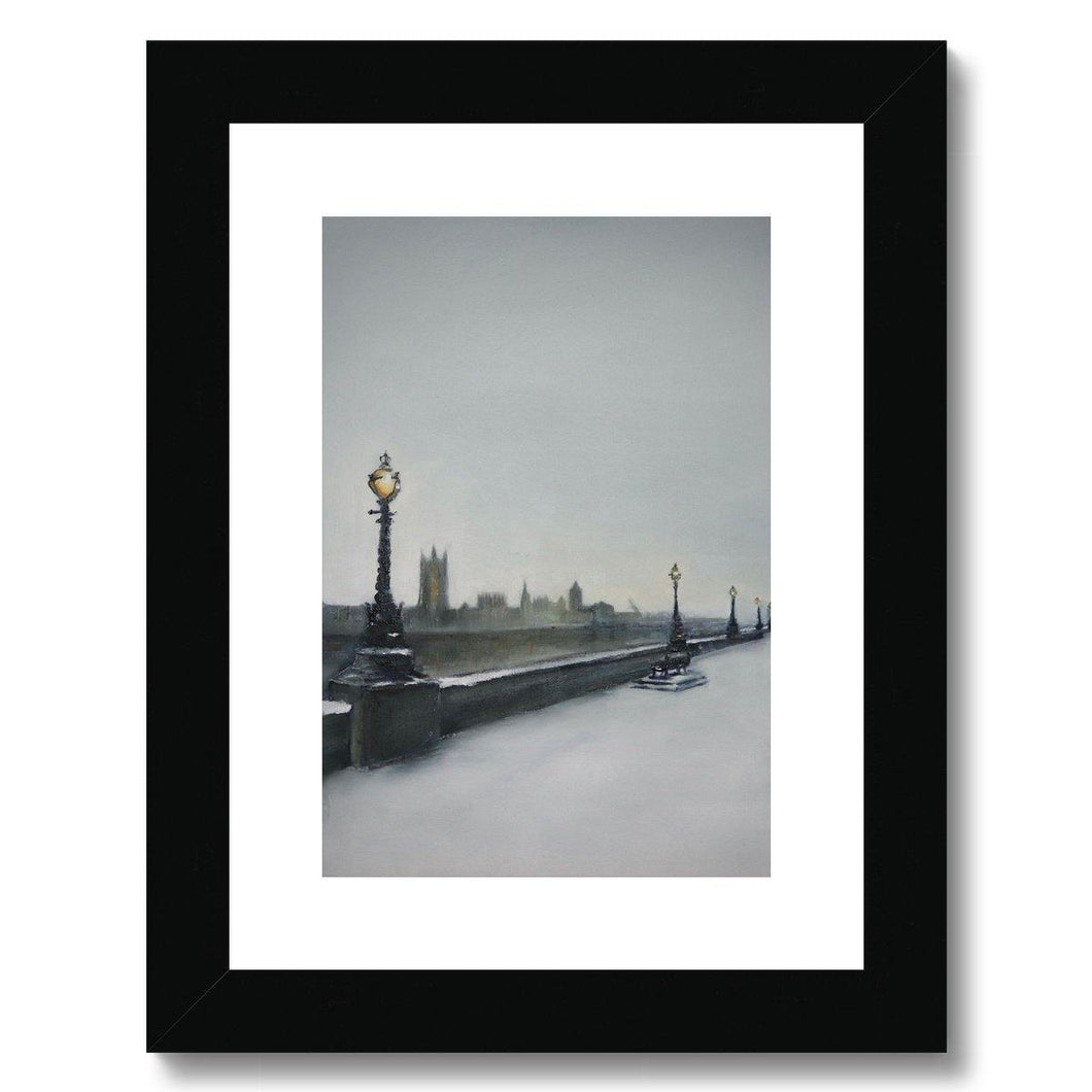 London Southbank on a Snowy Morning Framed & Mounted Print - Heather Bailey Art